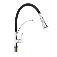 Смеситель для кухни ZEIN, гибкий излив, картридж керамика 40 мм, латунь, хром/черный Смеситель для кухни ZEIN, гибкий излив, картридж керамика 40 мм, латунь, хром/черный