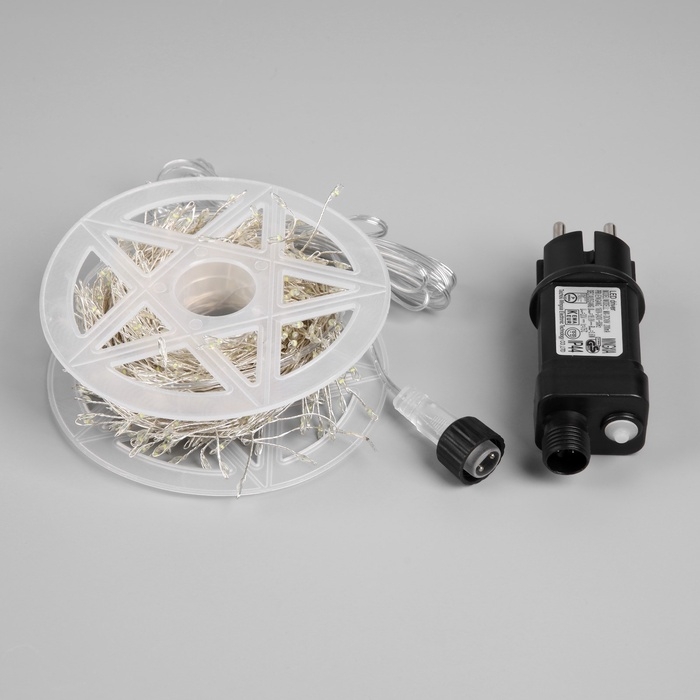 Гирлянда «Мишура» 20 м роса, IP44, серебристая нить, 600 LED, 8 режимов, свечение белое, 18 В Гирлянда «Мишура» 20 м роса, IP44, серебристая нить, 600 LED, 8 режимов, свечение белое, 18 В