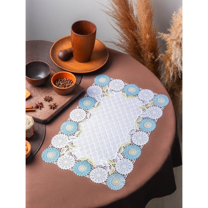 Салфетка ажурная для стола &laquo;Подсолнухи&raquo;, 45&times;30 см, цвет жёлто-голубой