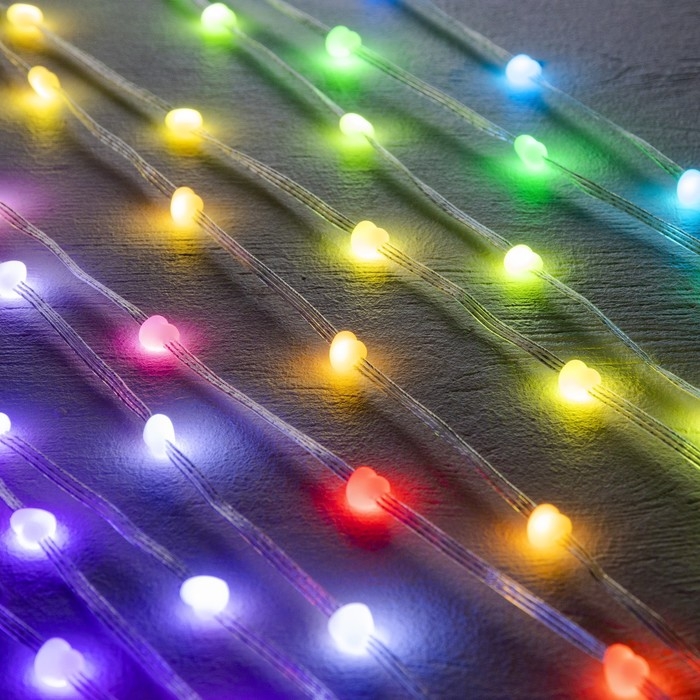 Умная гирлянда &laquo;Нить&raquo; 5 м роса с насадками &laquo;Сердечки&raquo;, IP20, серебристая нить, 50 LED, пульт ДУ, приложение, свечение RGB, USB