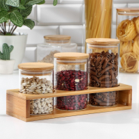 Банки стеклянные для хранения сыпучих продуктов &laquo;Эко&raquo;, 3 предмета: 300/360/450 мл, 7&times;10/12,5/15,5 см, с бамбуковой крышкой