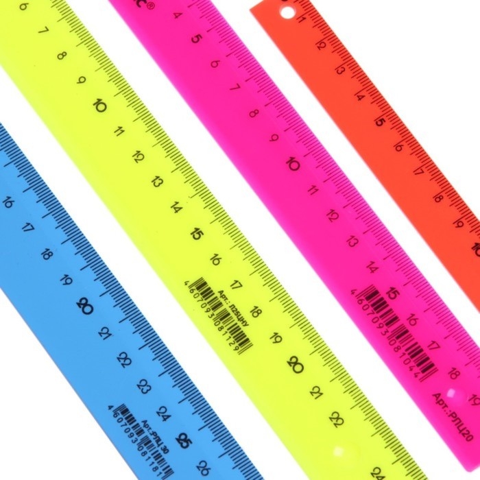 Набор 4 линейки Calligrata Набор 4 линейки Calligrata "Neon", 15, 20, 25 и 30 см, непрозрачная, европодвес, микс