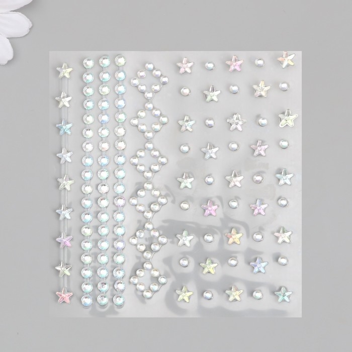 Наклейка пластик стразы "Цветочки, ромбики, кружочки" 8,5х9,5 см