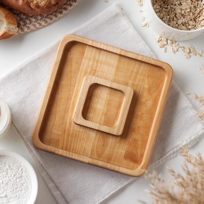 Менажница квадратная Доляна &laquo;Беневенто&raquo;, 18&times;18&times;1,8 см, 2 секции, берёза, пропитана маслом