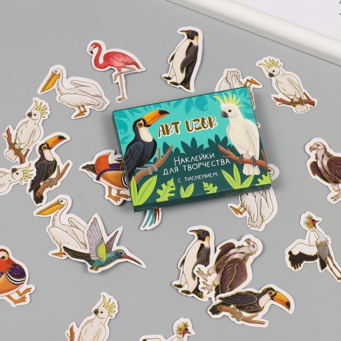Наклейки для творчества Наклейки для творчества "Экзотические птицы" тиснение золото набор 48 шт 9х7х0,8 см