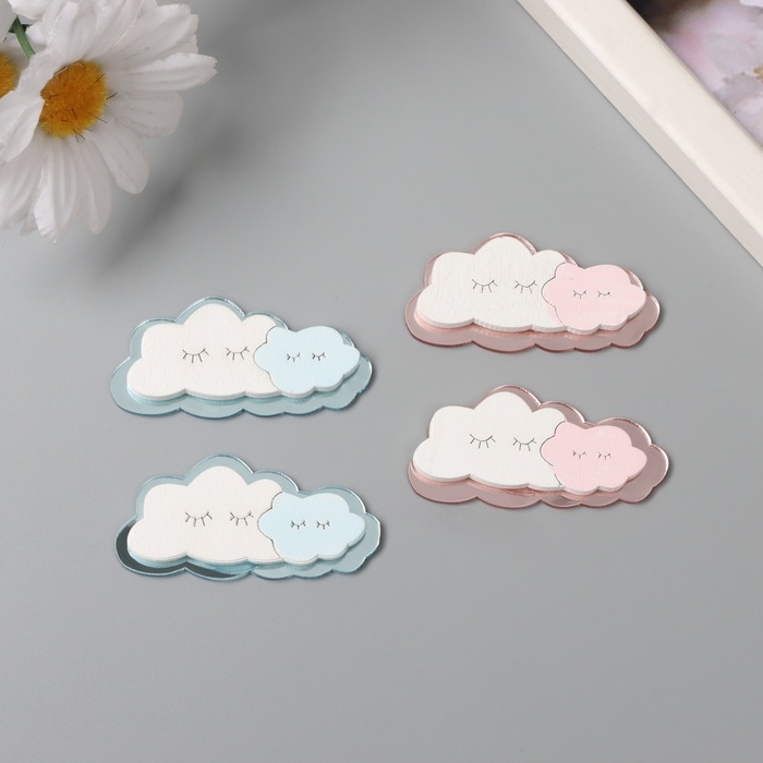 Декор для творчества дерево, пластик Декор для творчества дерево, пластик "Спящее облачко" зеркальный набор 2 шт 5,3х2,6 см МИКС