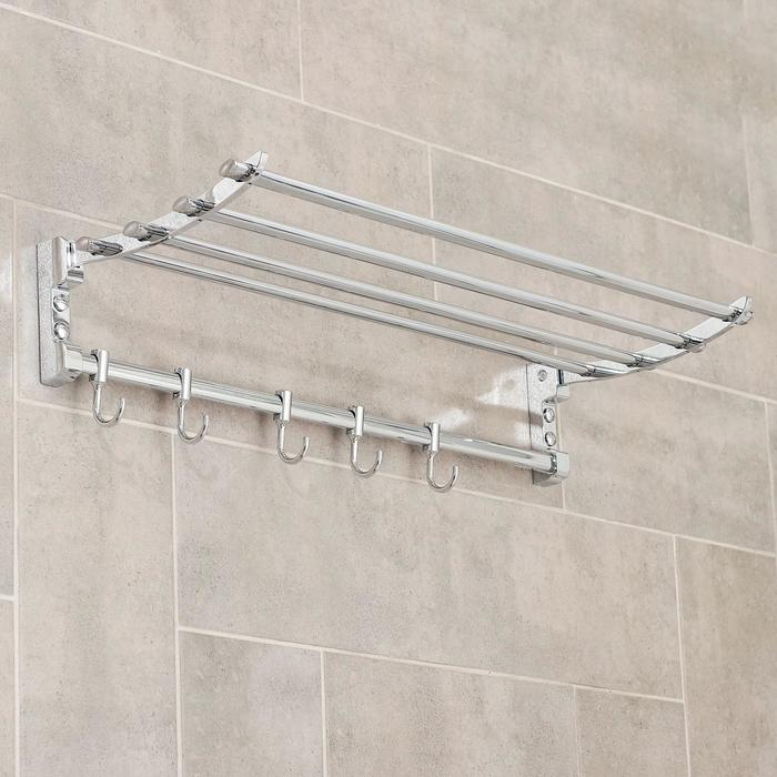 Полка откидная с двигающимися крючками Accoona A141, 57&times;30 см, цвет хром