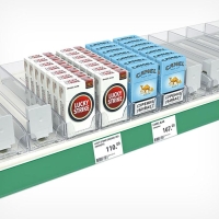 Пластиковый лоток для сигарет с интегрированным толкателем, сила толкания 3 ньютона, 285&times;64&times;50 мм