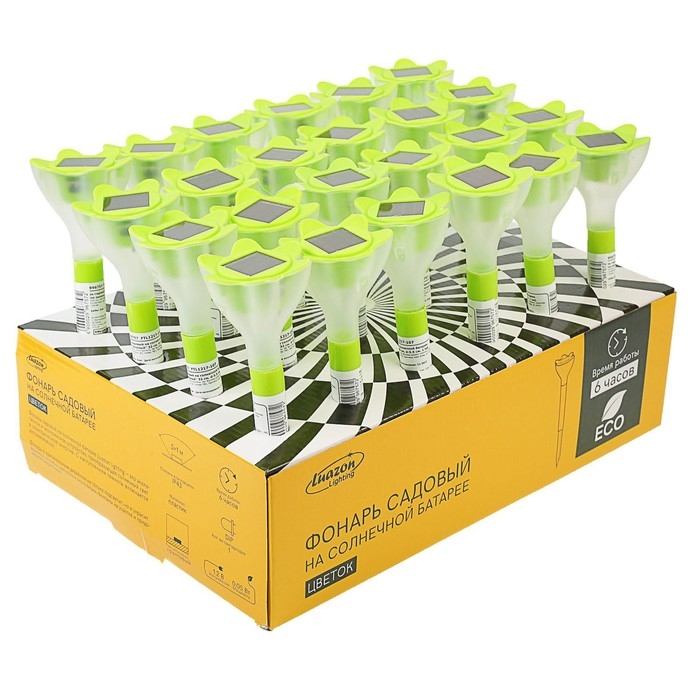 Садовый светильник на солнечной батарее &laquo;Цветок зелёный&raquo;, 6 &times; 29 &times; 6 см, 1 LED, свечение белое