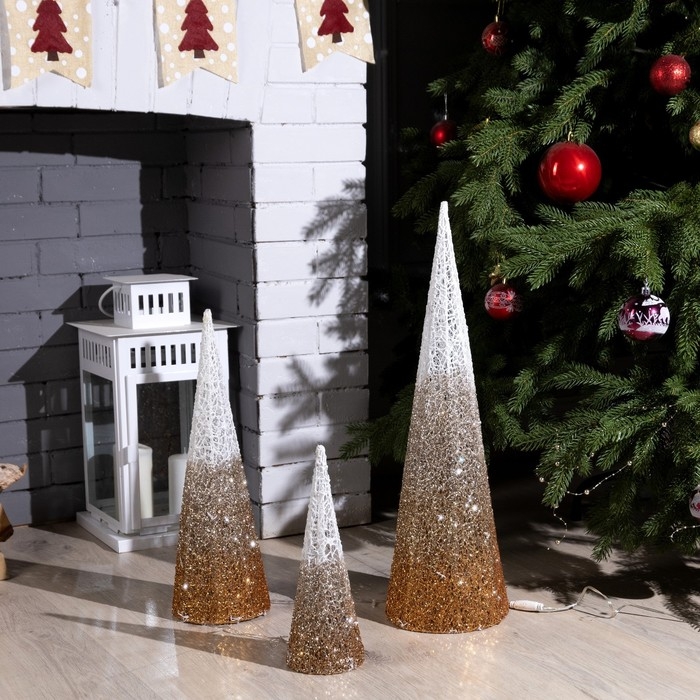 Светодиодная фигура &laquo;Бежевые конусы&raquo; 30, 45, 60 см, текстиль, металл, 220 В, свечение тёплое белое