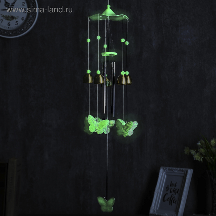 Музыка ветра пластик, металл Музыка ветра пластик, металл "Бабочки" фосфорная 4 трубки, 5 колокольчиков 60 см