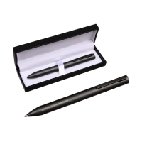 Ручка подарочная, шариковая "Статус" в кожзам футляре, поворотная, корпус серый, матовый Ручка подарочная, шариковая "Статус" в кожзам футляре, поворотная, корпус серый, матовый