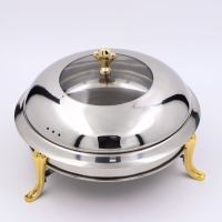 Мармит из нержавеющей стали круглый на подставке для подогрева, 26×22 см, стеклянная крышка Мармит из нержавеющей стали круглый на подставке для подогрева, 26×22 см, стеклянная крышка