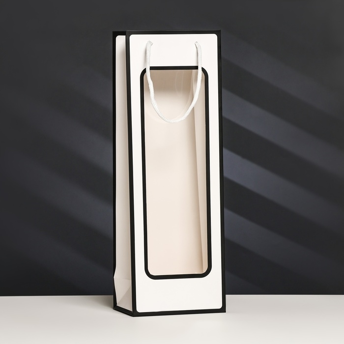 Пакет-переноска для цветов, с PVC окном, 12,5 &times; 8,5 &times; 36 см, белый с каймой