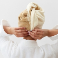 Чалма для сушки волос Этель &laquo;Двухцветная&raquo;, цв.бежевый/коричневый, 65*25 см, 100% п/э