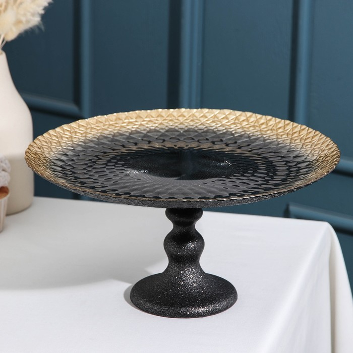 Блюдо сервировочное «Барокко», d=28 см, на ножке, цвет чёрный с золотом Блюдо сервировочное «Барокко», d=28 см, на ножке, цвет чёрный с золотом