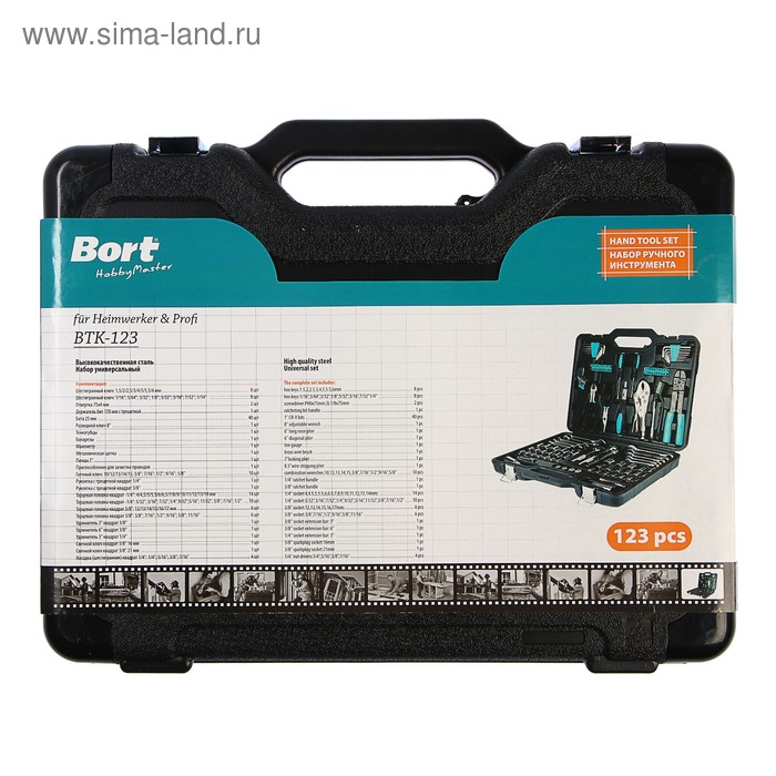 Набор ручного инструмента Bort BTK-123, сталь CrV, 123 предмета в чемодане Набор ручного инструмента Bort BTK-123, сталь CrV, 123 предмета в чемодане
