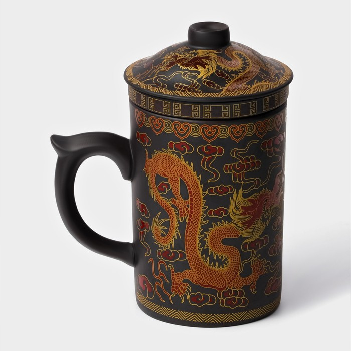Кружка керамическая с крышкой и ситом &laquo;Золотой дракон&raquo;, 350 мл