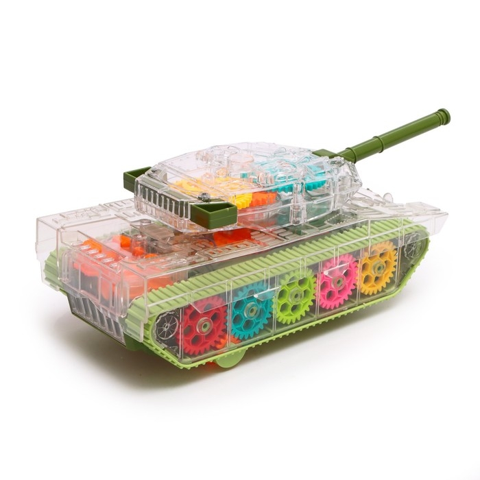 Танк «Шестерёнки», свет и звук, работает от батареек, цвет зелёный Танк «Шестерёнки», свет и звук, работает от батареек, цвет зелёный