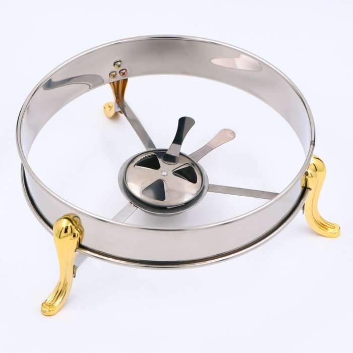 Мармит из нержавеющей стали круглый на подставке для подогрева, 26&times;22 см, стеклянная крышка