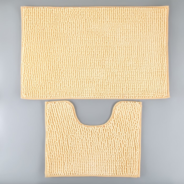 Набор ковриков для ванной и туалета Доляна «Букли», 2 шт, 40×50, 50×80 см цвет бежевый Набор ковриков для ванной и туалета Доляна «Букли», 2 шт, 40×50, 50×80 см цвет бежевый