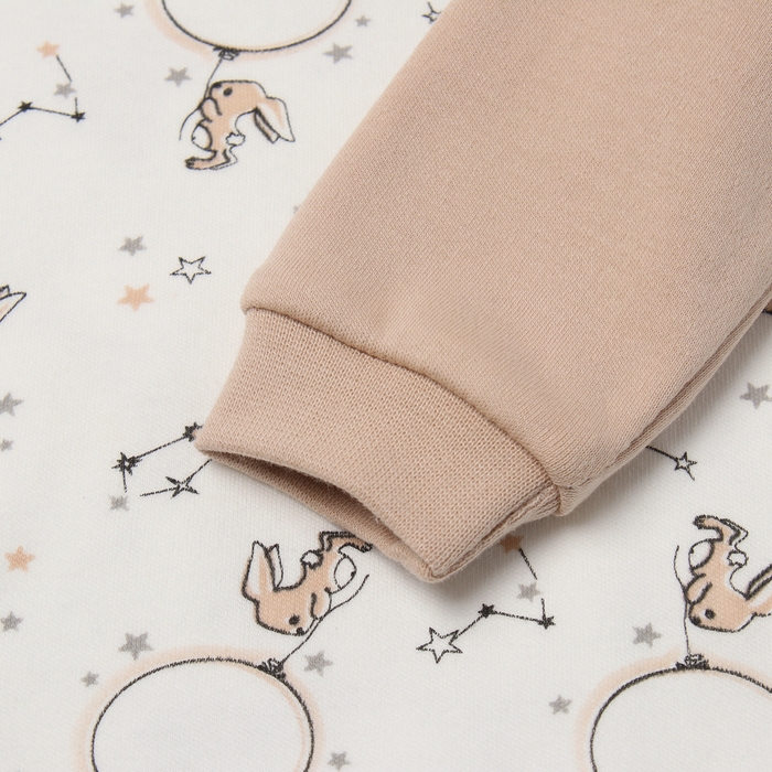 Боди с длинным рукавом, цвет бежевый/зайцы, рост 74