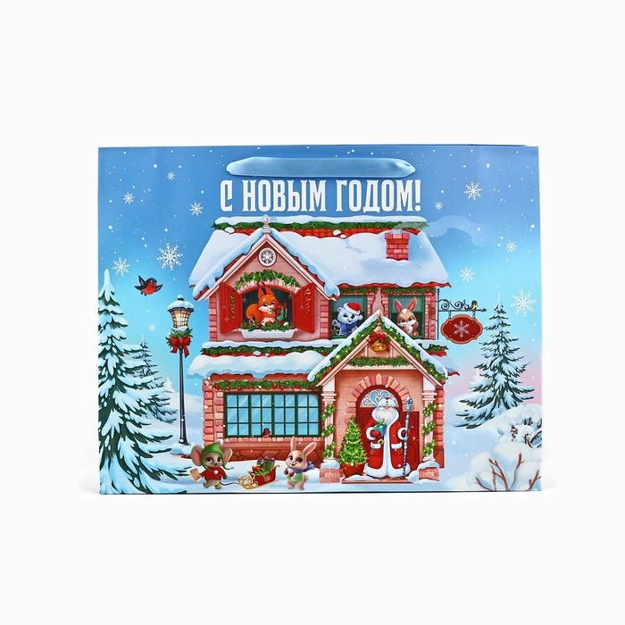 Пакет подарочный новогодний ламинированный &laquo;Новогодний домик&raquo;, L 31 х 40 х 11.5 см , Новый год