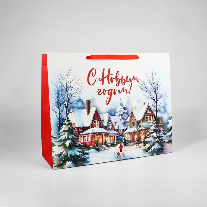 Пакет подарочный новогодний ламинированный &laquo;Зимняя деревня&raquo;, XL 49 х 40 х 19 см , Новый год
