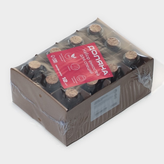 Набор баночек стеклянных для специй с пробковой крышкой Доляна &laquo;Парфе. Афина&raquo;, 35 мл, 4,3&times;8 см, 12 шт, цвет прозрачный