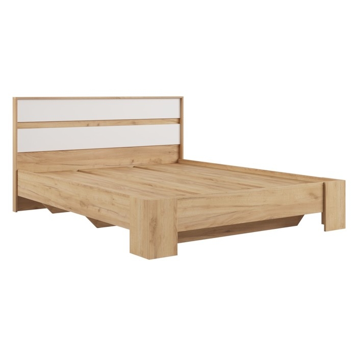 Кровать двуспальная Кровать двуспальная "Моно" с основанием, 1600х2000, Дуб крафт золотой/Белый