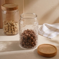 Банка стеклянная для хранения сыпучих продуктов SL Home &laquo;Валенсия&raquo;, 2 л, 12&times;20,5 см, с деревянной крышкой