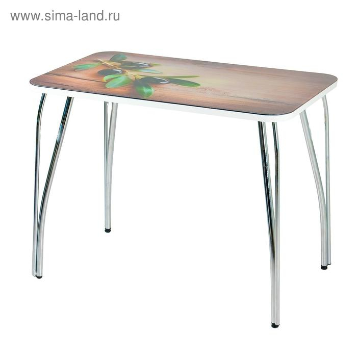 Стол прямоуголный с фп Оливковая ветвь, 1000х600х757, стекло/чайка хром