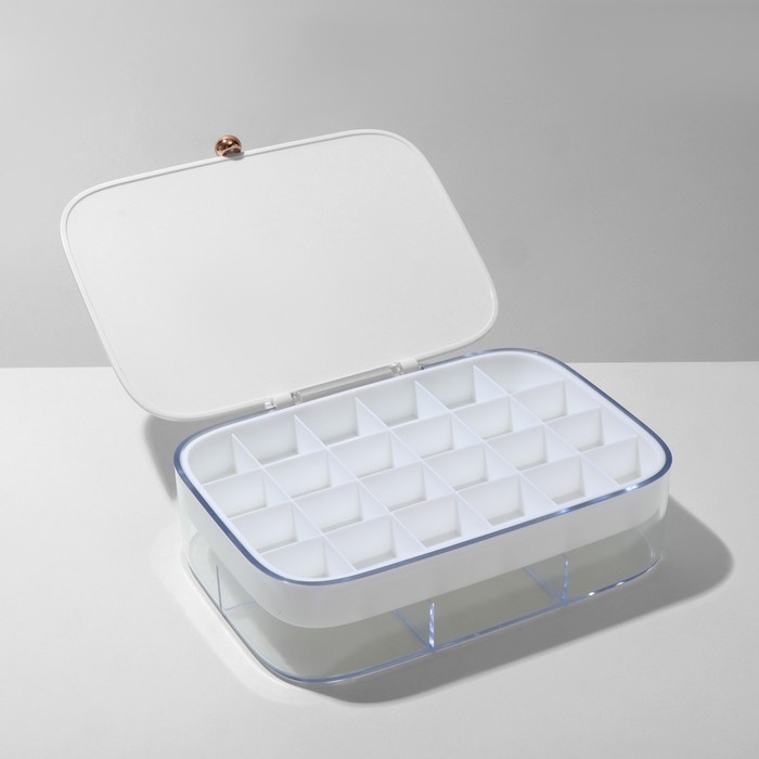 Подставка для украшений &laquo;Шкатулка&raquo; 2 яруса, 30 ячеек, 18&times;14&times;5 см, пластик, цвет белый