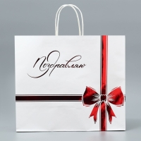 Пакет подарочный крафтовый, упаковка, &laquo;Поздравляю&raquo;, 32 х 28 х 15 см