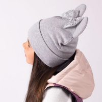 Двухслойная шапка &laquo;Мышка&raquo;, цвет серый/бантик, размер 50-54