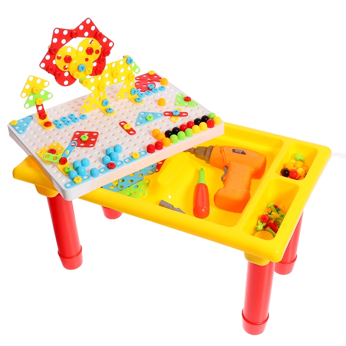 Конструктор винтовой &laquo;Обучающая мозаика&raquo;, 4 в 1, стол+стул, с электрическим шуруповёртом