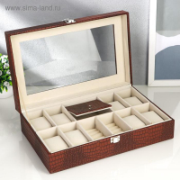 Шкатулка кожзам под часы 8 отделений и бижутерию "Рептилия кофейная" матовая 9,5х33х20 см Шкатулка кожзам под часы 8 отделений и бижутерию "Рептилия кофейная" матовая 9,5х33х20 см