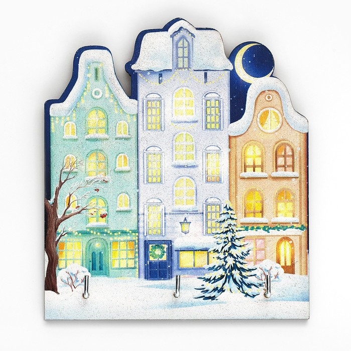 Ключница настенная новогодняя &laquo;Дома , ночь&raquo;, на Новый год