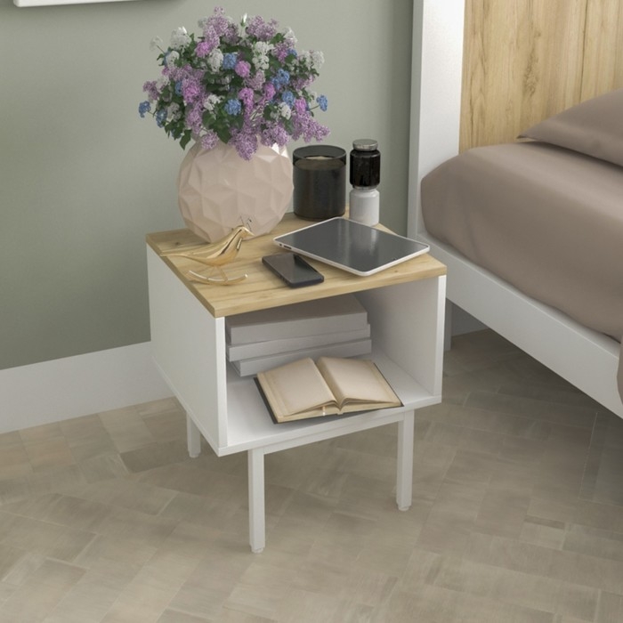 Тумба прикроватная Bergen, 40х35х45 см, дуб крафт золотой, белый Тумба прикроватная Bergen, 40х35х45 см, дуб крафт золотой, белый