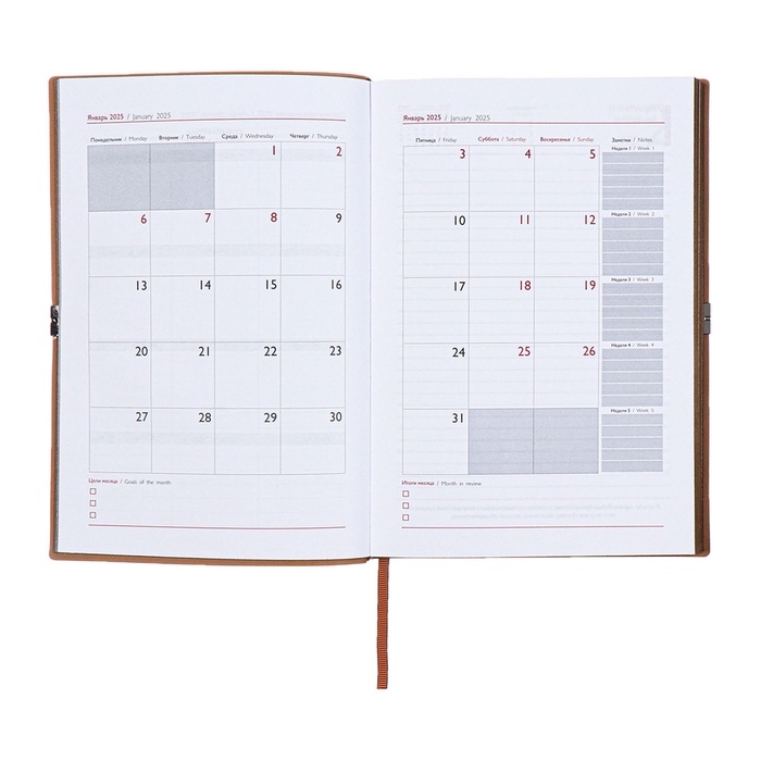 Ежедневник датированный 2025 года, А5, 176 листов ESCALADA, мягкая обложка из искусственной кожи, блинтовое тиснение, ляссе, блок 70 г/м2, бежевый