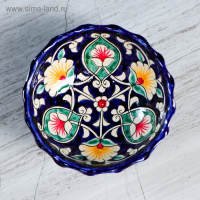 Конфетница Риштанская Керамика "Цветы", 13 см, синяя