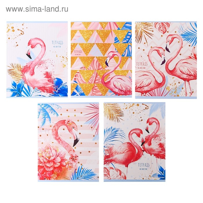 Тетрадь 48 листов в клетку Calligrata Тетрадь 48 листов в клетку Calligrata "Фламинго", обложка мелованный картон, УФ-лак, блок офсет, МИКС