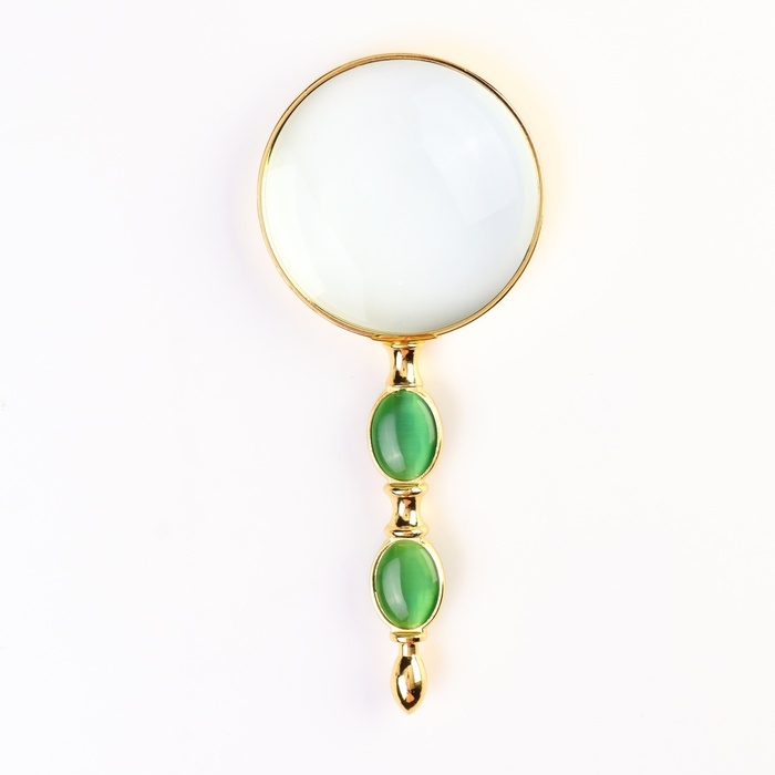 Лупа классическая золотая с камнем, кратность 2, линза 65мм