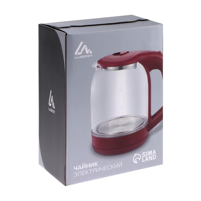 Чайник электрический Luazon LSK-1809, стекло, 1.8 л, 1500 Вт, подсветка, фиолетовый Чайник электрический Luazon LSK-1809, стекло, 1.8 л, 1500 Вт, подсветка, фиолетовый
