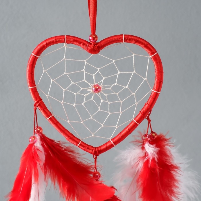 Ловец снов "Сердечко" 2 цвета перьев 12,5х11 см  39 см