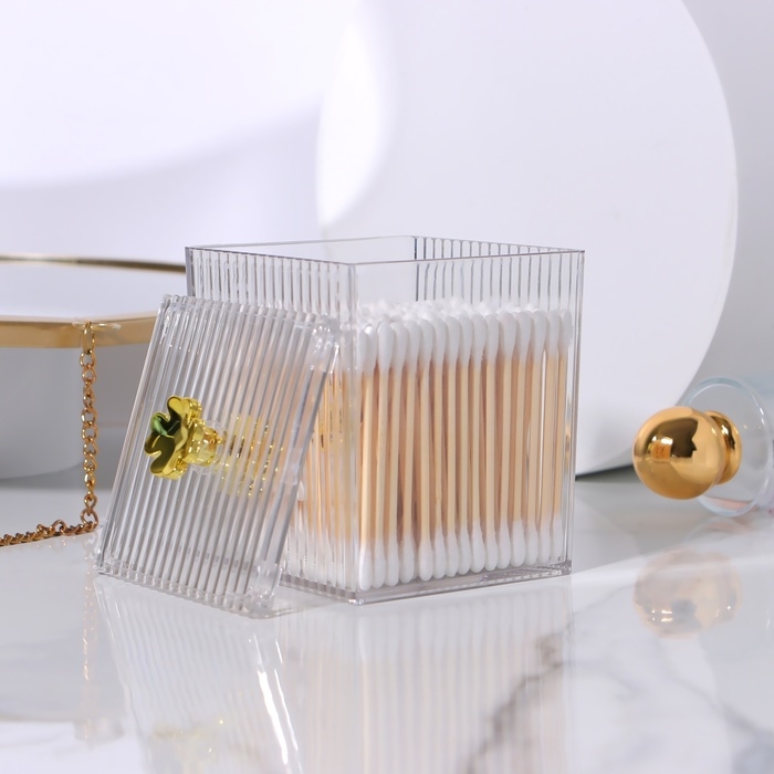 Органайзер для ватных палочек &laquo;FLOWER&raquo;, с крышкой, 11 &times; 8,5 &times; 8,5 см, цвет прозрачный/золотистый