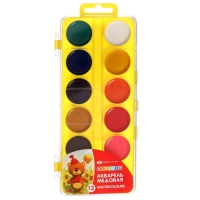 Акварель медовая ЗХК "Цветик", 12 цветов, в пластиковом пенале, без кисти Акварель медовая ЗХК "Цветик", 12 цветов, в пластиковом пенале, без кисти