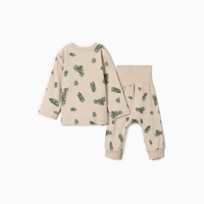 Новый год. Костюм (штанишки и кофточка) Крошка Я "Еловые веточки", рост 86-92 см, бежевый