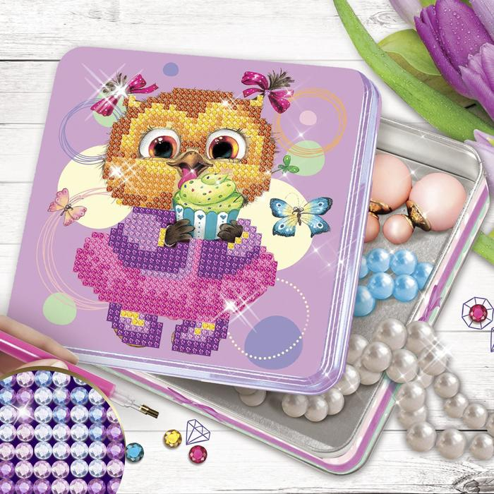 Алмазная мозаика с частичным заполнением на шкатулке &laquo;Совушка&raquo;, 14 х 13.6 см