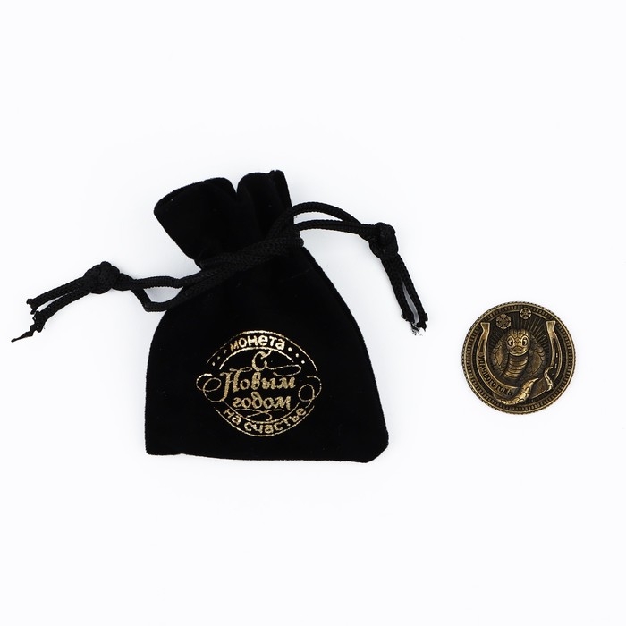Монета в мешочке новогодняя &laquo;Удачного года&raquo; на Новый год, диам. 2.5 см